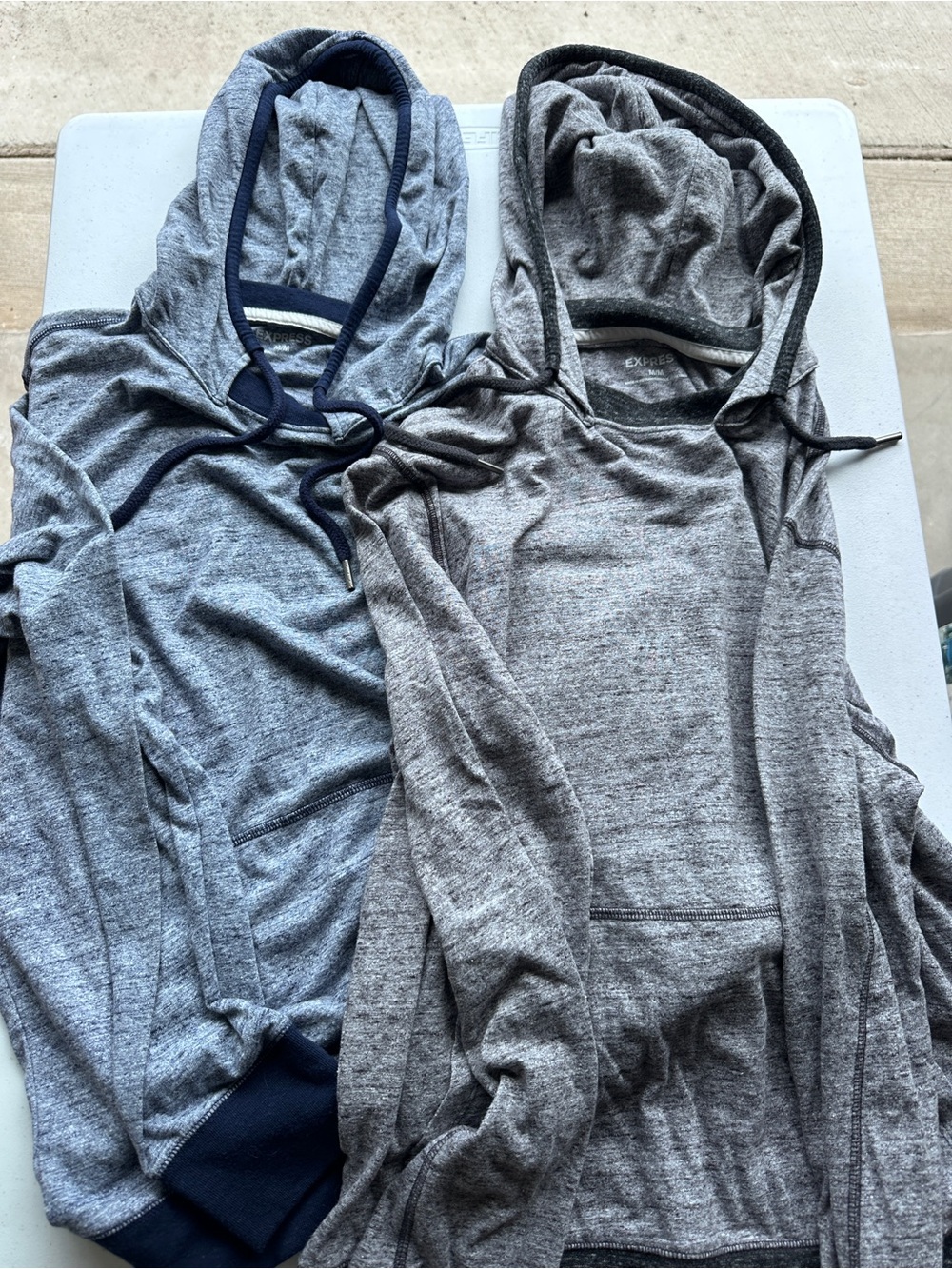 Express Men’s Lightweight Hooded Long Sleeve Shirt Bundle- Marled Gray & Navy